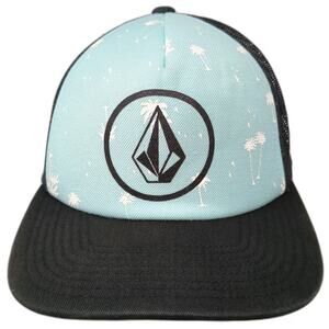 Volcom Trucker Hat Blue One Size Palm Tree Print Mesh Back Snapback Logo Skate